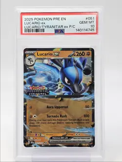 LUCARIO EX 2025 POKEMON PRISMATIC EVOLUTIONS STAMP BOX E 051/131 PSA 10 Q5677 - Image 1