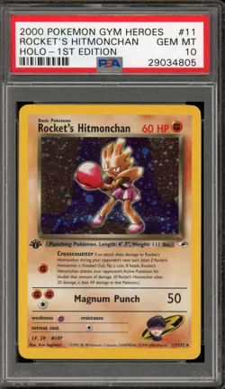 Pokemon Rocket's Hitmonchan Gym Heroes 1st Edition Holo Rare #11 PSA 10 Gem Mint - Image 1