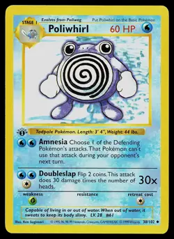 Pokemon Card - Poliwhirl Base Set (Shadowless) 38/102 Uncommon 1st Edition - Image 1