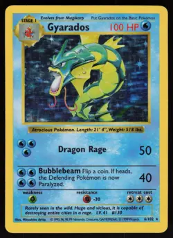Gyarados 6/102 Holo Rare Base Set Shadowless Holo Pokemon - Image 1