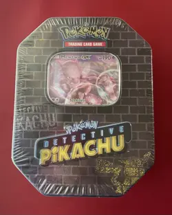 2019 New Factory Sealed Pokemon TCG Detective Pikachu Mewtwo GX Tin - Image 1