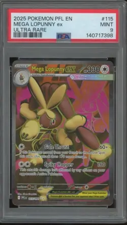 2025 Pokemon Phantasmal Flames MEGA LOPUNNY EX #115 Ultra Rare Holo PSA 9 JA609 - Image 1