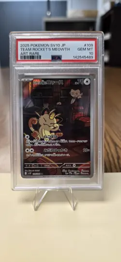 PSA 10 Team Rocket’s Meowth 109/098 SV10 Japanese Art Rare Pokemon Gem Mint - Image 1