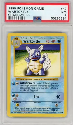 1999 Pokemon Shadowless Wartortle #42 PSA 7 Partial Set Break - Image 1