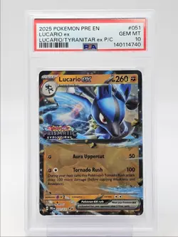 LUCARIO EX 2025 POKEMON PRISMATIC EVOLUTIONS STAMP BOX C 051/131 PSA 10 Q5677 - Image 1