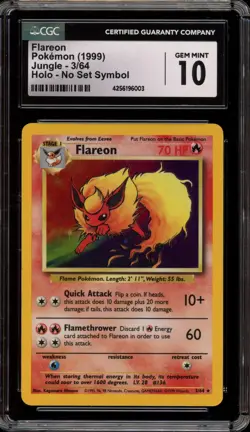Pokemon Flareon Jungle Holo Rare #3 NO SYMBOL ERROR CGC 10 Gem Mint - Image 1