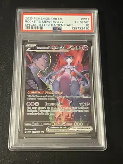 2025 POKEMON DRI EN DESTINED RIVALS TEAM ROCKET’S MEWTWO EX 231 FULL ART PSA 10 - Image 1