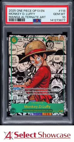 2025 ONE PIECE OP13 MANGA ALTERNATE ART #118 MONKEY D. LUFFY 4SC ELITE PSA 10 - Image 1