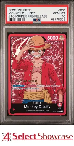 2022 ONE PIECE ST01 SUPER PRE-RELEASE #001 MONKEY D. LUFFY 4SC ELITE PSA 10 - Image 1