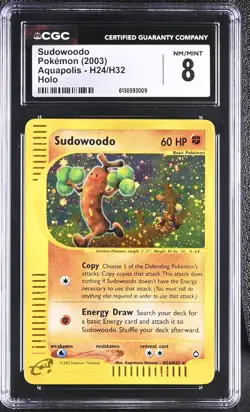 (PSA) CGC 8 Sudowoodo Aquapolis SWIRL Holo Rare Pokemon Card #H24 NM-Mint! - Image 1