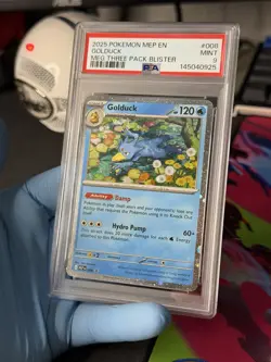 2025 POKEMON MEP MEGA EVOLUTION THREE PACK BLISTER #008 GOLDUCK PSA 9 Mint Holo - Image 1