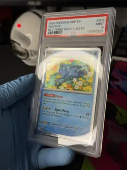 2025 POKEMON MEP MEGA EVOLUTION THREE PACK BLISTER #008 GOLDUCK PSA 9 Mint Holo - Image 2