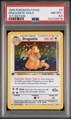 1999 POKEMON FOSSIL 1ST ED #4 DRAGONITE-HOLO PSA 8.5 - Image 1