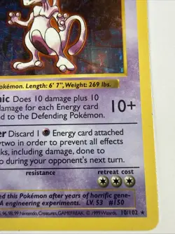 Pokemon Mewtwo Base Set Shadowless Holo Rare 60 HP 010/102 English Card - Image 5