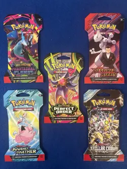 (Lot of 5) Pokemon Sleeved Booster Packs - Perfect Order, Phantasmal, Stellar C - Image 1