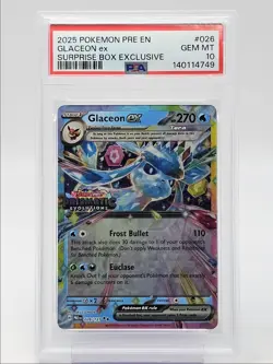 GLACEON EX 2025 POKEMON PRISMATIC EVOLUTIONS SURPRISE BOX C 026 PSA 10 Q5677 - Image 1