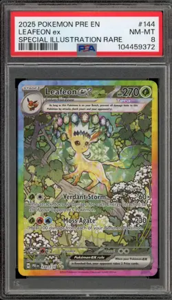 Pokemon Leafeon ex Prismatic Evolutions Special Illustration Rare #144 PSA 8 - Image 1