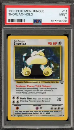 Pokemon Snorlax Jungle Unlimited Holo Rare #11 PSA 9 Mint - Image 1