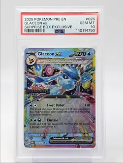 GLACEON EX 2025 POKEMON PRISMATIC EVOLUTIONS SURPRISE BOX B 026 PSA 10 Q5677 - Image 1