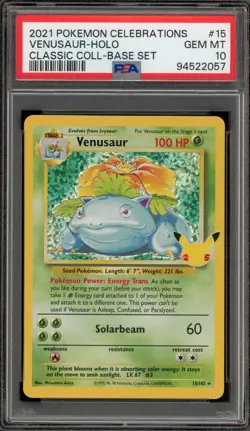 Pokemon Venusaur Celebrations Classic Coll. Base Set Holo Rare #15 PSA 10 - Image 1
