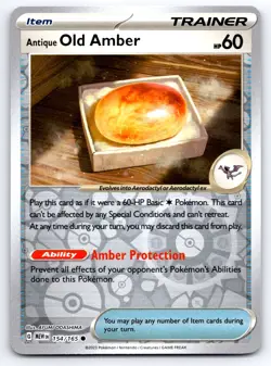 Pokemon Antique Old Amber SV: Scarlet & Violet 151 MEW Reverse Holo 154/165 NM T - Image 1