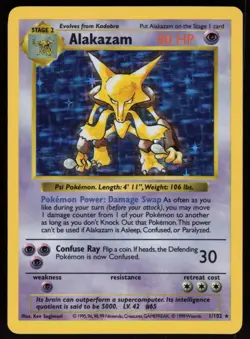 1999 Alakazam 1/102 Shadowless Holo Rare Base Set Pokemon - Image 1