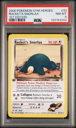 2000 POKEMON GYM HEROES 1ST ED #33 ROCKET'S SNORLAX PSA 8 - Image 1