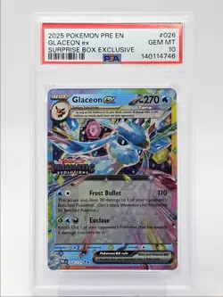 GLACEON EX 2025 POKEMON PRISMATIC EVOLUTIONS SURPRISE BOX A 026 PSA 10 Q5677 - Image 1