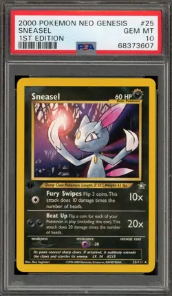 Pokemon Sneasel Neo Genesis 1st Edition Rare #25 PSA 10 Gem Mint - Image 1