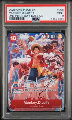 2025 ONE PIECE PROMOS #006 MONKEY D. LUFFY ONE PIECE DAY DALLAS PSA 9 - Image 1