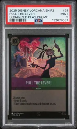 DISNEY LORCANA EN P2-PROMO #31 PULL THE LEVER! ORGANIZED PLAY PROMO PSA 9 - Image 1