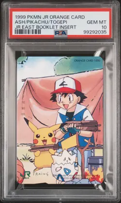 1999 POKEMON JR ORANGE CARDS ASH/PIKACHU/TOGEPI PSA 10 - Image 1