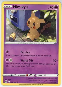 Mimikyu 080/196 Rare Lost Origin Pokemon Card - NM/M - Image 1