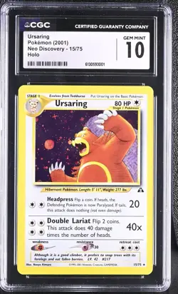 (PSA) CGC 10 Ursaring Neo Discovery Holo Rare Pokemon Card #15 Gem Mint Pop 22! - Image 1