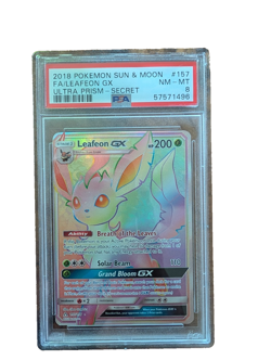 Leafeon GX Secret Rare 157/156 PSA 8 Ultra Prism Rainbow Pokemon Card - Image 1