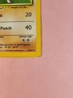 Hitmonchan 1999 7/102 Base Set Pokemon Card - Image 4