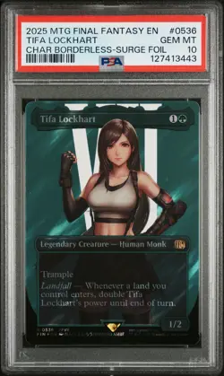 2025 MTG FINAL FANTASY CHARACTER BORDERLESS-SURGE FOIL TIFA LOCKHART PSA 10 - Image 1