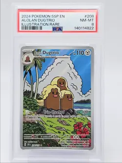 ALOLAN DUGTRIO 2024 POKEMON SURGING ILLUSTRATION RARE 208/191 PSA 8 Q5677 - Image 1