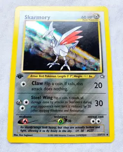 FIRST EDITION SKARMORY NEO GENESIS #13 1st Edition Holo Rare 2000 Pokemon SWIRL - Image 3