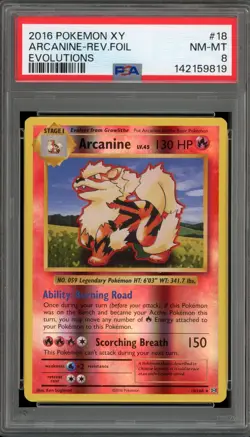 Pokemon Arcanine XY Evolutions Reverse Holo Rare #18 PSA 8 - Image 1