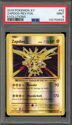 Pokemon Zapdos XY Evolutions Reverse Holo Rare #42 PSA 9 Mint - Image 1
