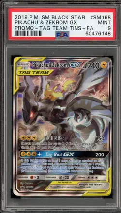 Pokemon Pikachu & Zekrom GX Tag Team Tins Black Star Full Art Promo SM168 PSA 9 - Image 1