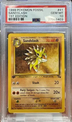1999 POKEMON FOSSIL 1ST EDITION #41 SANDSLASH PSA 10 - Image 1