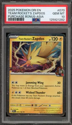 Pokemon Team Rocket's Zapdos Destined Rivals Purch. Bonus Asia Promo #070 PSA 10 - Image 1