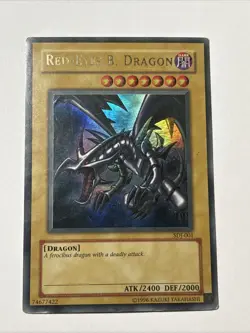 Yu-Gi-Oh! TCG Red-Eyes Black Dragon Holo Rare Card SDJ-001 Vintage 1996 - Image 1