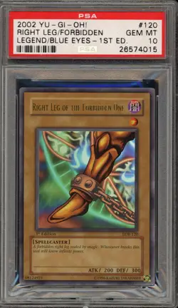 Yu-Gi-Oh! Right Leg of The Forbidden One Legend/Blue Eyes 1st Ed LOB-120 PSA 10 - Image 1