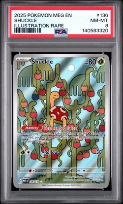 2025 Pokemon Mega Evolution #136 Shuckle Illustration Rare PSA 8 NM Card Holo - Image 1