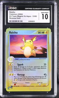 (PSA) CGC 10 Raichu EX Team Magma vs Aqua Reverse Holo Pokemon Card #13 Pop 9! - Image 1