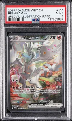 2025 POKEMON WHT EN-WHITE FLARE SPECIAL ILLUSTRATION RARE #166 RESHIRAM EX PSA 9 - Image 1