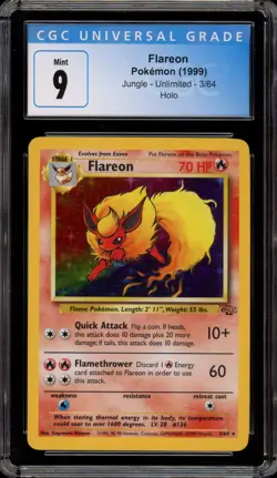 Pokemon Flareon Jungle Unlimited Holo Rare #3 CGC 9 Mint - Image 1